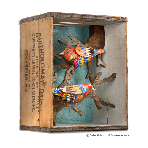 Dolan Geiman Warblers Songbirds in Wood Crate Diorama