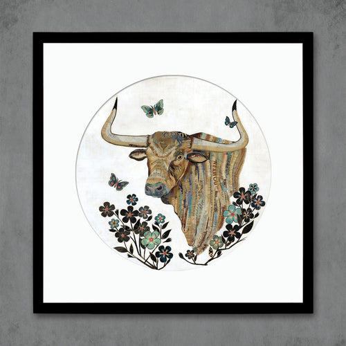 prize winning longhorn art print in unique circular format