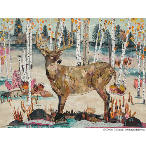 CUSTOM BUCK IN THE FOREST original paper collage