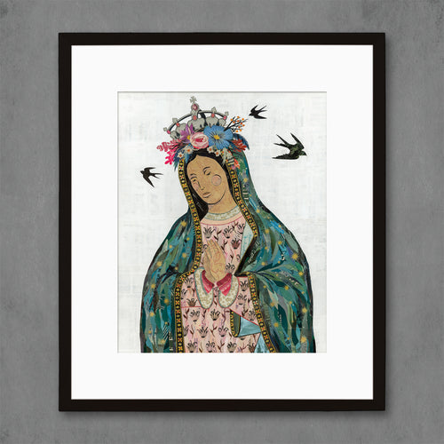 Dolan Geiman collage rendition of Our Lady of Guadalupe religious print
