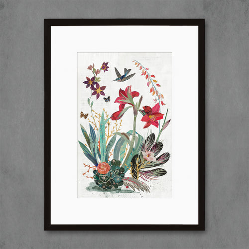 botantical print for the boho home with hummingbird and florals