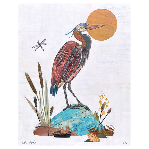 GREAT BLUE HERON (small work) original paper collage