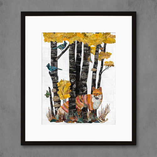 woodland wall decor for the western mountain home fetaures aspens, fox and steller's jay