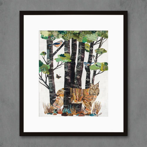 lynx print with summertime aspen groves | animal art for mountain modern home