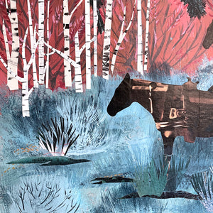 thumbnail for HORSE IN BLUE SAGE (small work) original paper collage