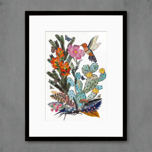 hummingbird and flowers art print for the high desert home