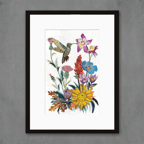 birds and botanicals art print celebrating wildflowers of Colorado with hummingbird