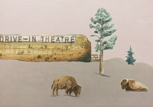 thumbnail for WESTERN WAY, II (DRIVE-IN THEATRE) original mixed media painting