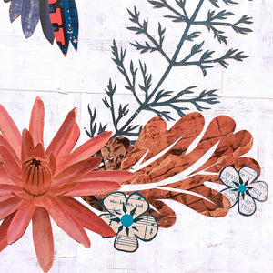 thumbnail for HUMMINGBIRD WITH RED FLOWERS (small work) original paper collage