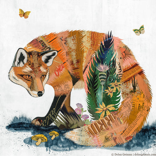 FOX AND FERN (small work) original paper collage