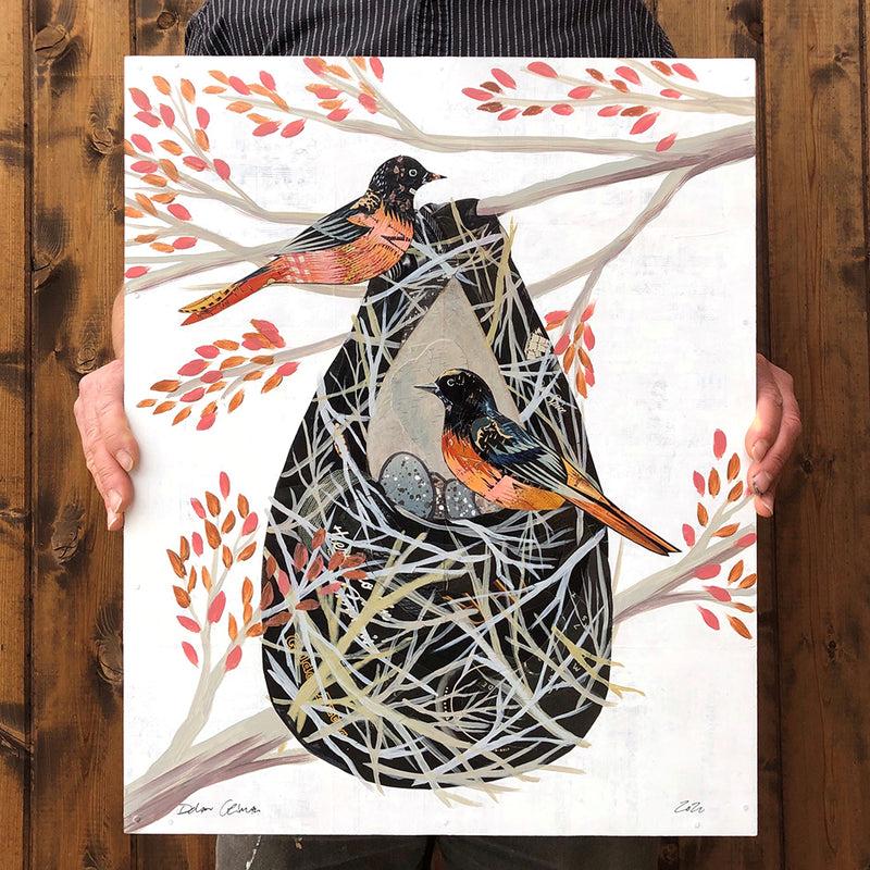 main image for ORIOLE WITH NEST (small work) original paper collage