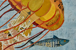 thumbnail for BLUE MARLIN WITH JELLYFISH original paper collage