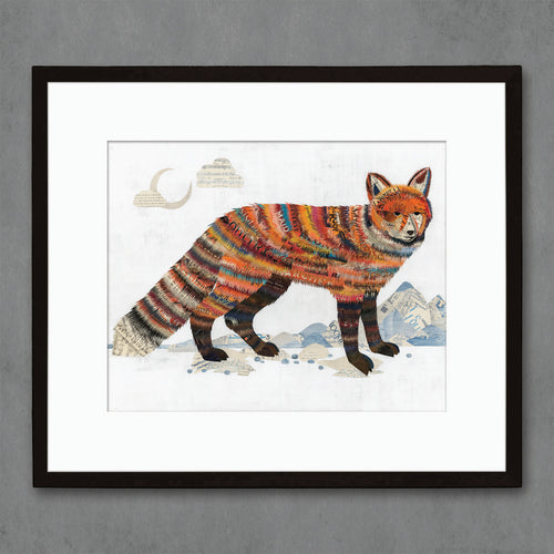 red fox animal print in wintery mountain scene | size 16 x 20 or larger