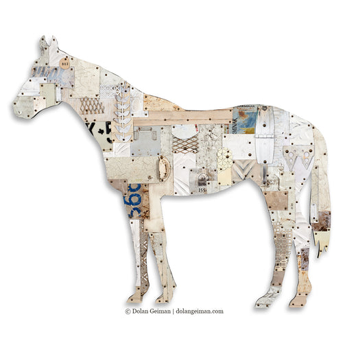 fine art horse decor equestrian art with all-white reclaimed metal