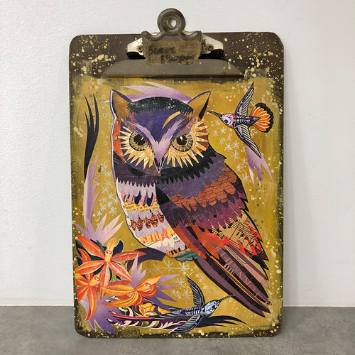 OWL ON CLIPBOARD (small work) original painting