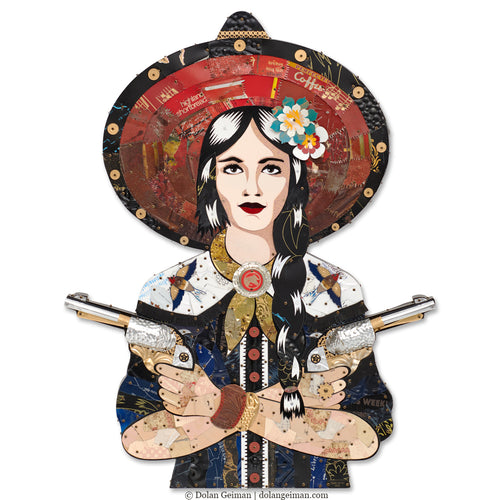 western collage art of strong independent woman cowgirl