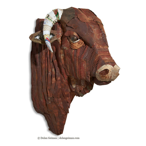 Santa Gertrudis bull sculpture in metal by Dolan Geiman