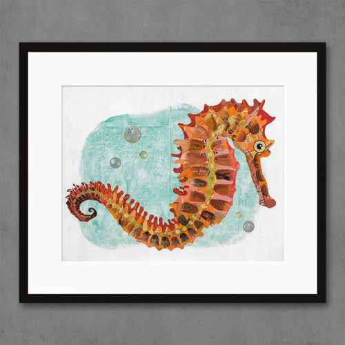 seahorse collage print | part of a children's animal art series with underwater creatures