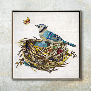 thumbnail for BLUE JAY IN THE NEST original mixed media wall sculpture
