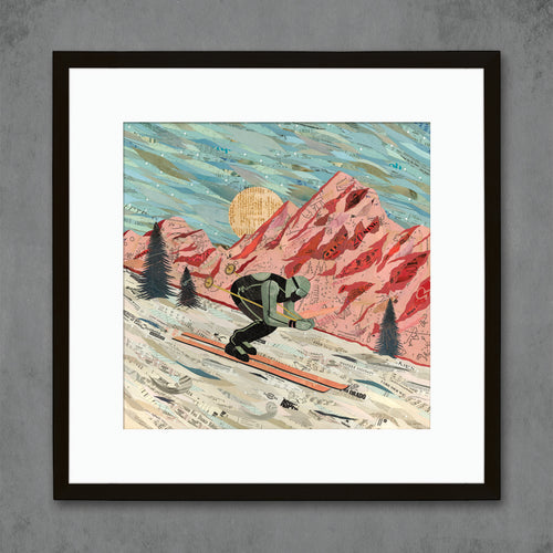 downhill skier collage print for the Colorado mountain home