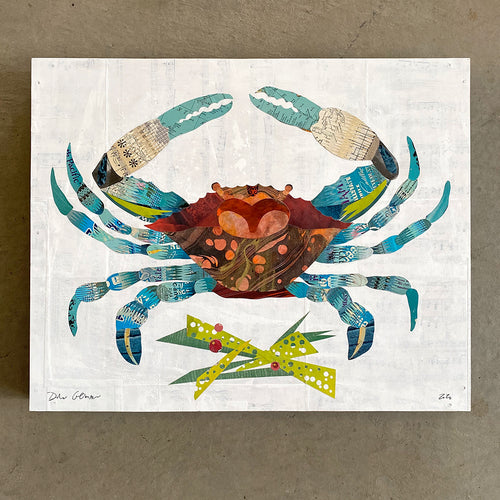 CRAB WITH GEOMETRIC SEAWEED (small work) original paper collage