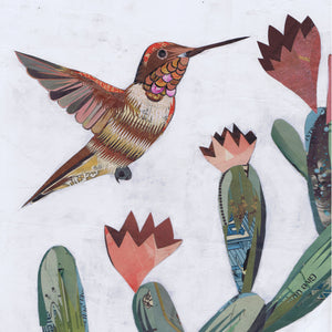 thumbnail for HUMMINBIRD WITH CACTUS (small work) original paper collage