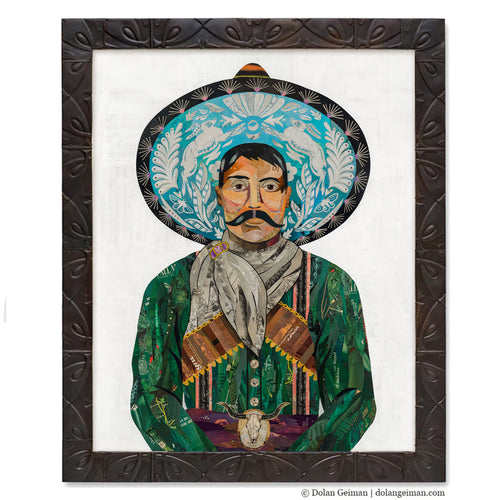 Mexican cowboy art constructed from paper by collage artist Dolan Geiman