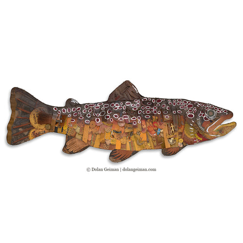 CUSTOM LARGE-SCALE BROWN TROUT mixed media wall sculpture