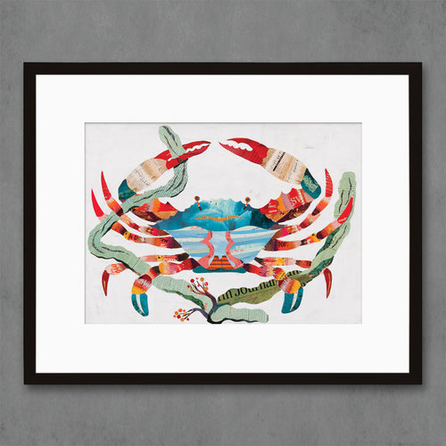 minimalist beach print for coastal home features crab in seaweed