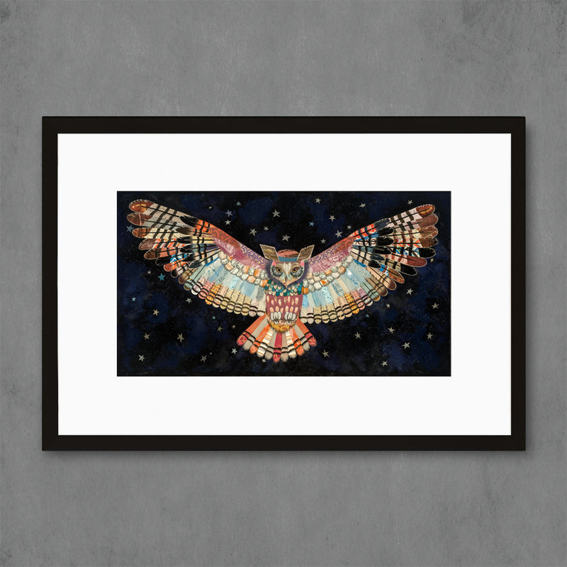 dreamscape horizontal collage owl print with stars in nighttime sky