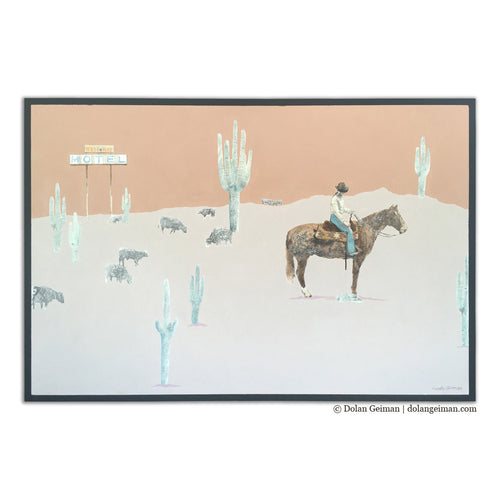 Western Way Cowgirl in Desert Mixed Media Painting on Wood