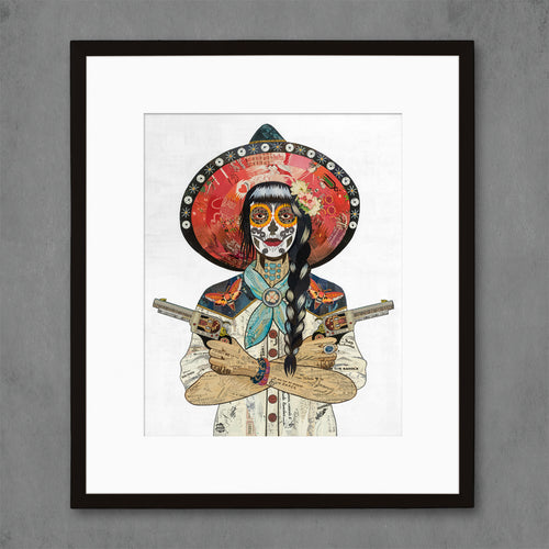 Dolan Geiman iconic cowgirl art print with sphinx moth detail and bright red hat