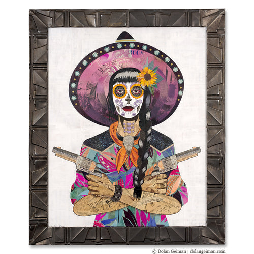 original sugar skull cowgirl paper collage | iconic Dolan Geiman Vaquera wall art