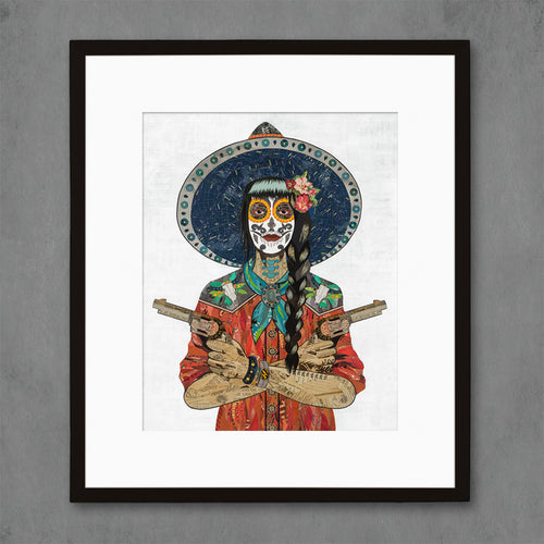 Dolan Geiman Day of the Dead cowgirl print series |  Vaquera with constellation on hat and flowers in hair