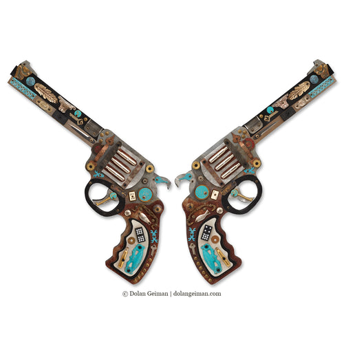 Wild west assemblage art gun set by Denver artist Dolan Geiman.