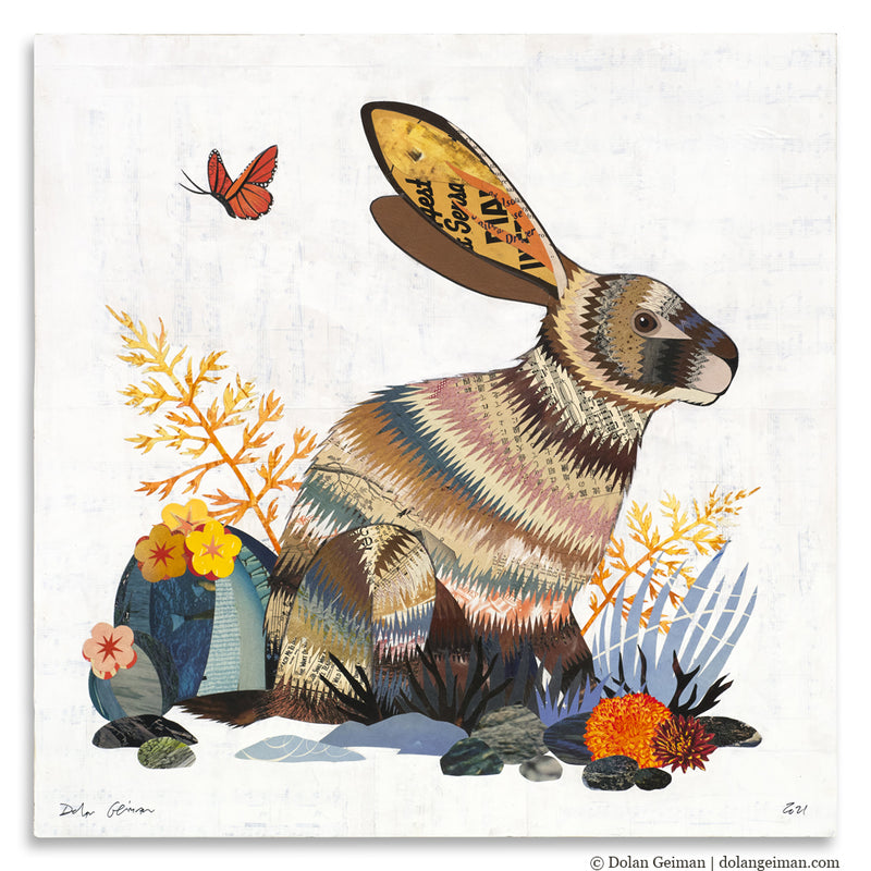 main image for WATCHING AT THE WARREN JACKRABBIT (small work) original paper collage