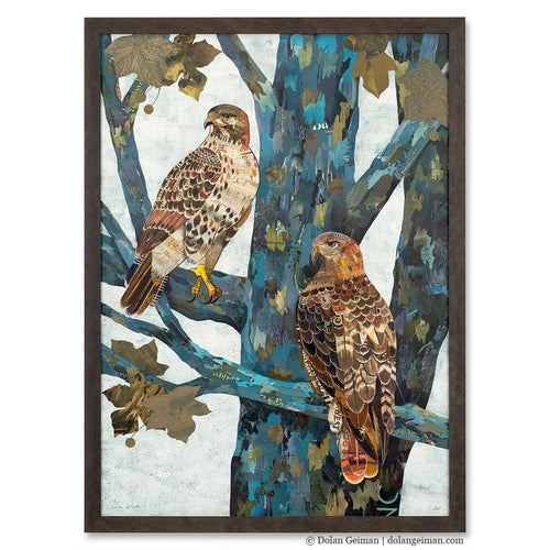 CUSTOM RED-TAILED HAWKS original paper collage