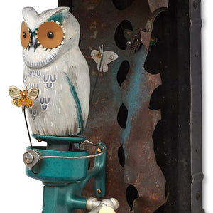 thumbnail for WHIRLIGIG (OWL) original mixed media wall sculpture