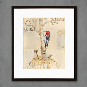 thumbnail for WOODPECKER IN TREE limited edition paper print