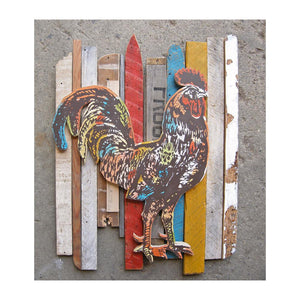 thumbnail for RESCUED WOOD CONSTRUCTION (ROOSTER) original mixed media wall art