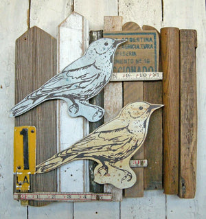 thumbnail for RESCUED WOOD CONSTRUCTION (SONGBIRD, FENCE ROW) original mixed media wall art